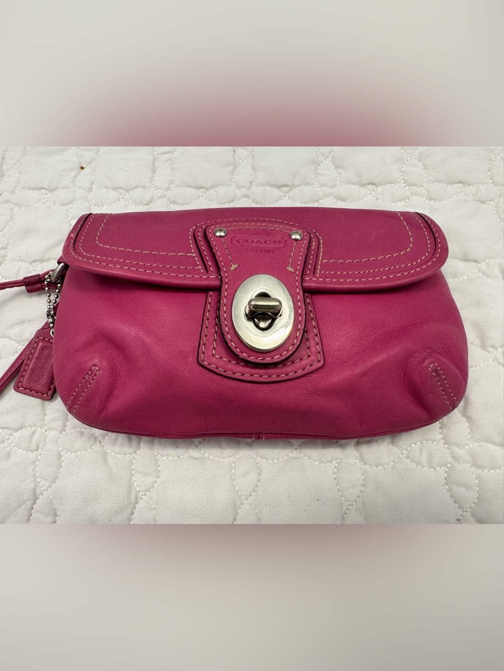 Coach Legacy 65th Anniversary  Magenta Pebbled Leather Turnlock Wristlet - Rare